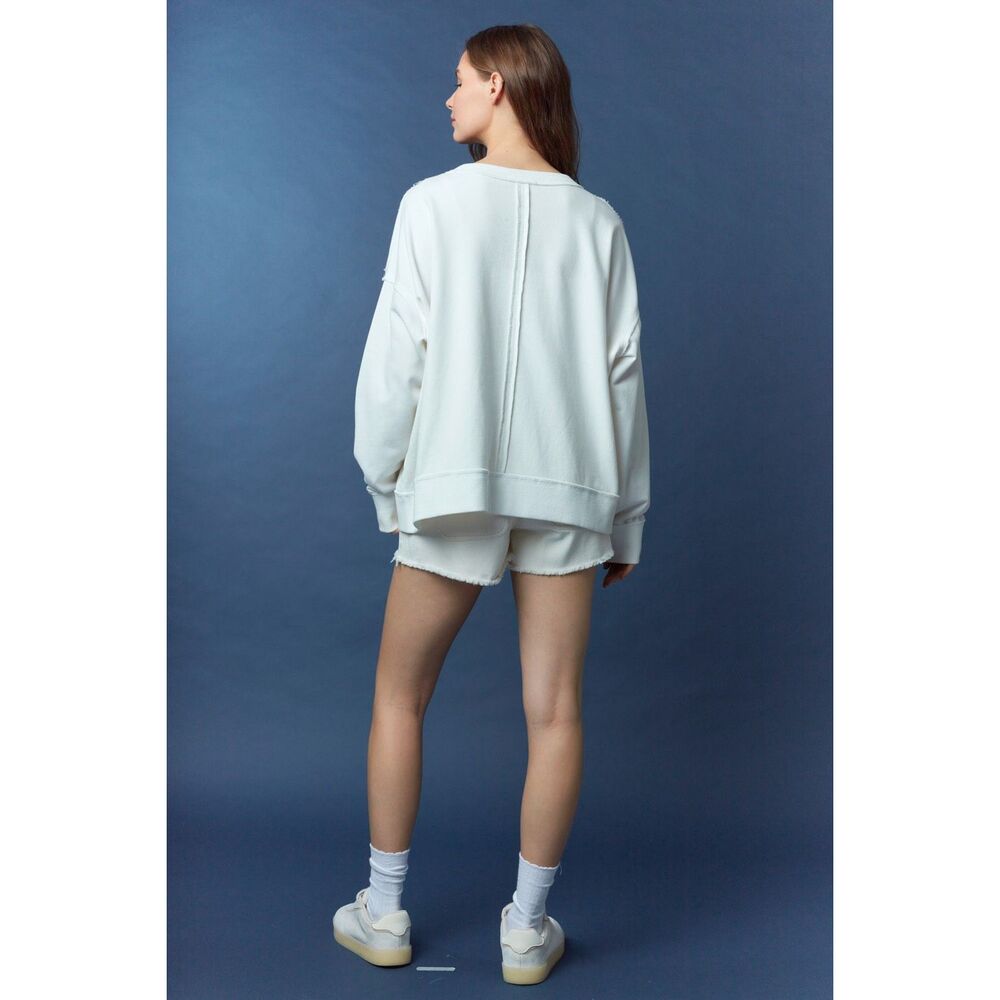 #2010. Peace Love CA Off White ‘Touch Down’ Oversized Frayed Edge Twill Sweatsh - Picture 2 of 3